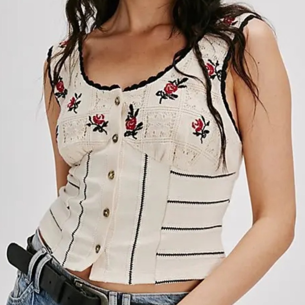 Free People Rose Bud Knit Top - Ivory Combo

Floral Embroidered Button-Up Top